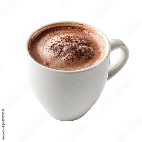 Creamy hot chocolate in white mug