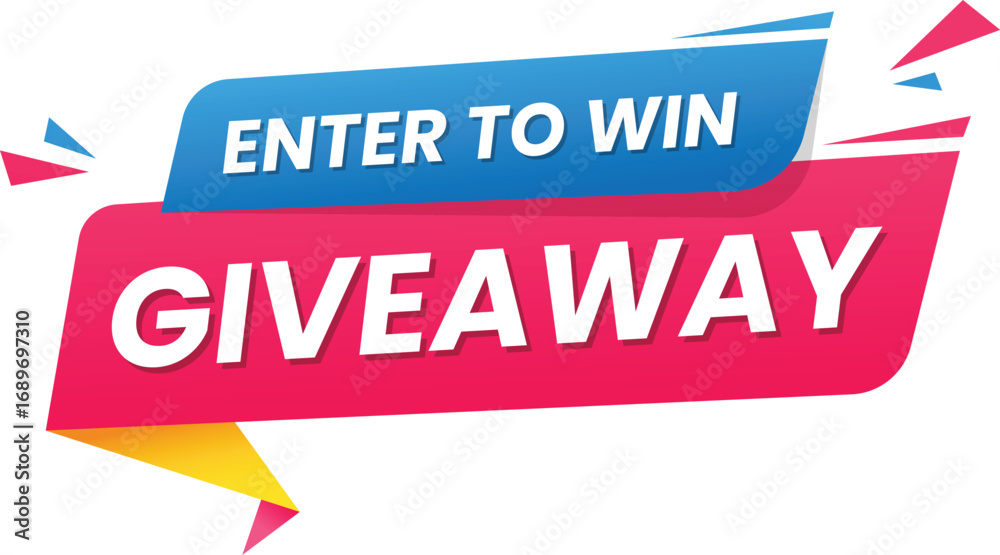 Fototapeta premium Creative giveaway banner design with enter to win message, modern typography, social media post template, loudspeaker advertising promotion prize contest vector illustration