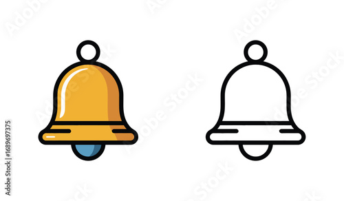 Notification Bell Icon Graphic with Color and Black and White Outline Variations Displayed Side by Side