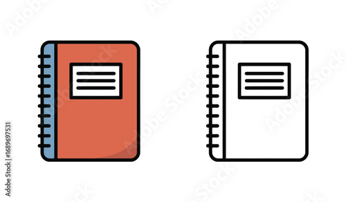 Stylized Notebook Illustrations Open and Closed with Placeholder for Textual Information on Cover