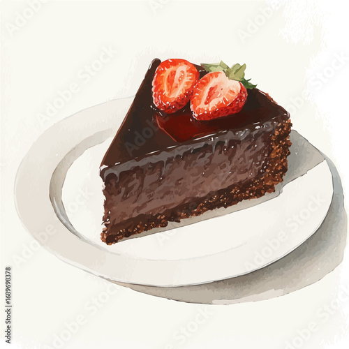 Sacher Torte, watercolor illustration vector, isolated on a white background.