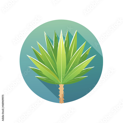 Stylized tropical palm tree icon with a long shadow in a modern flat design vector illustration