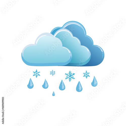 Clouds raining and snowing with snowflakes and water drops