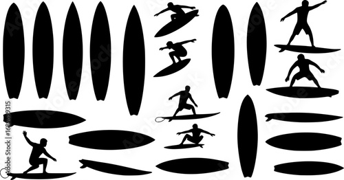 Surfboard vector set, surfing silhouettes, surfboard silhouettes, ords	