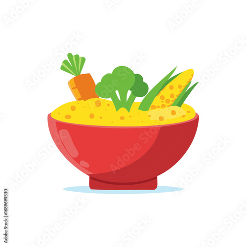 Bowl of Vegetable Soup with Broccoli, Corn and Carrot Still Life