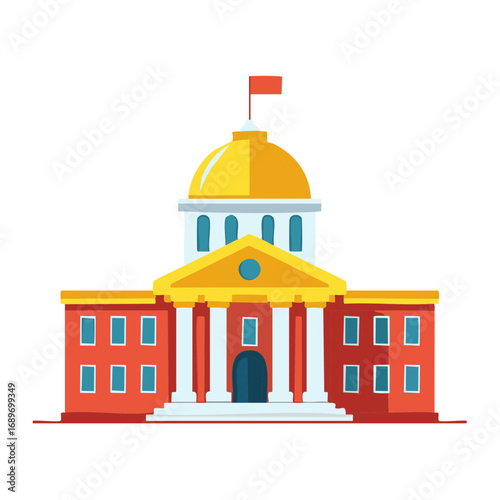 Illustration of a Government Building with a Dome and Flag
