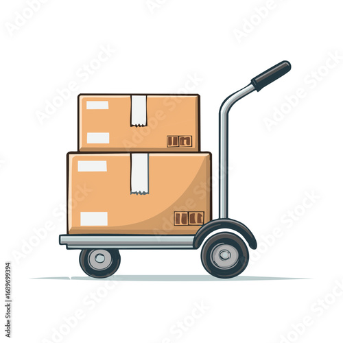 Hand Truck with Stacked Cardboard Boxes for Shipping and Logistics