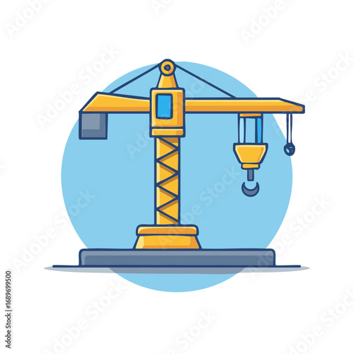 Yellow Tower Crane Cartoon Icon Lifting Construction Heavy Materials
