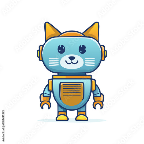 Cute Cartoon Robot Cat Blue and Orange Illustration Graphic Design Mascot Friendly