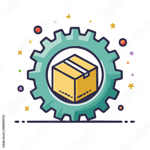 Box in Gear Mechanism Icon for Shipping Delivery Concept