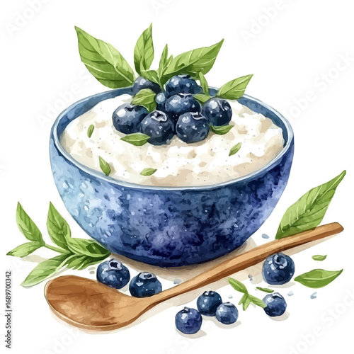 Rice Pudding, watercolor painting vector, isolated on a white background.