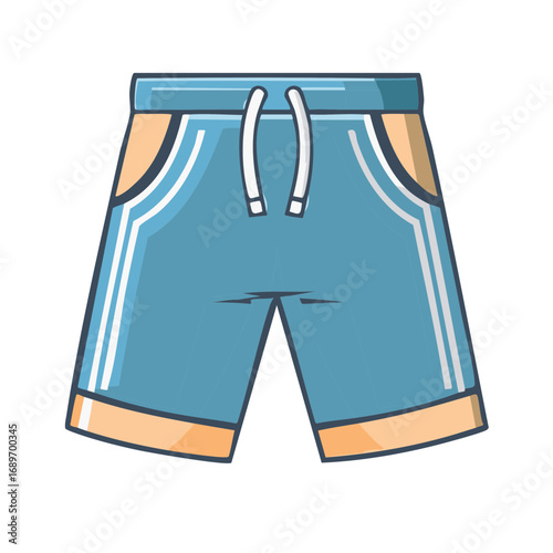 Sporty Blue Drawstring Shorts with Side Pockets and White Stripes for Athletic Wear Vector Graphic