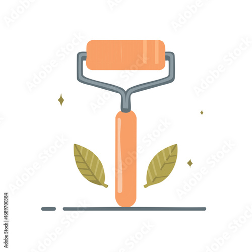 Refreshing facial massage roller with decorative leaves and subtle sparkle accents