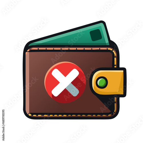Wallet with red cross mark indicating financial refusal or lack of funds concept