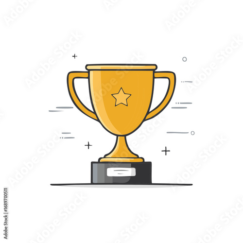 Gold trophy cup award with a star, a simple line art vector illustration for success and victory