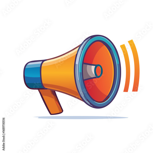 Vibrant cartoon megaphone broadcasting loud sound waves announcement alert communication