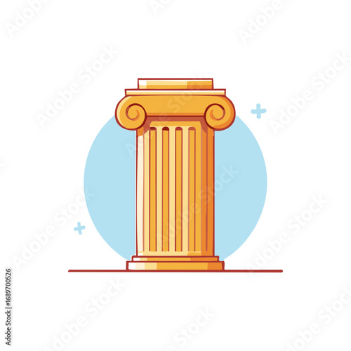 Stylized ancient golden Ionic column with scroll volutes against a gentle blue circular backdrop