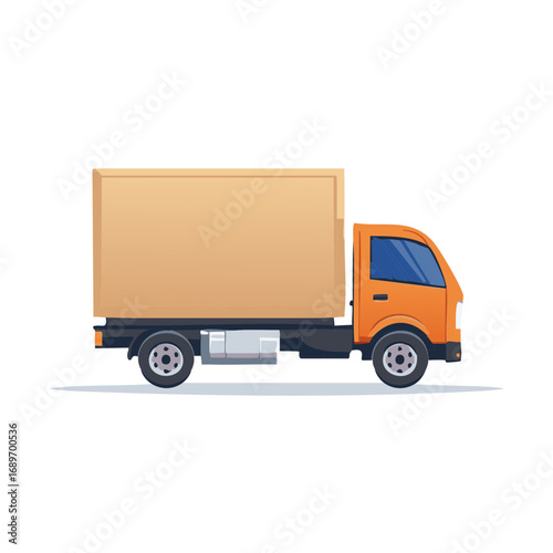 Orange and brown delivery truck illustration, isolated on white background.