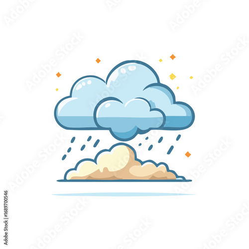 Cartoon Rainy Clouds with Sparkling Stars in a Sky Scene