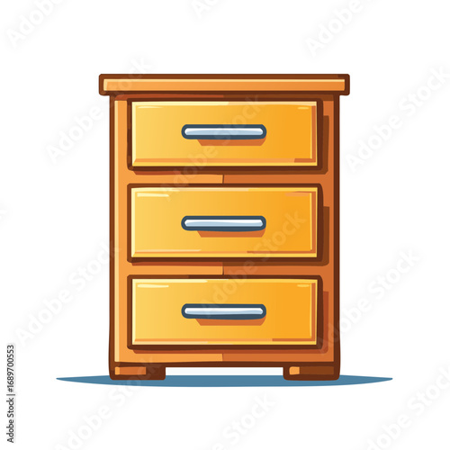 Cartoon illustration of a wooden nightstand with three drawers for organizing items at home.