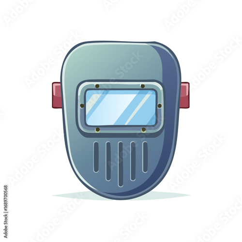 Cartoon illustration of a grey welding mask a protective helmet for welders and industrial work