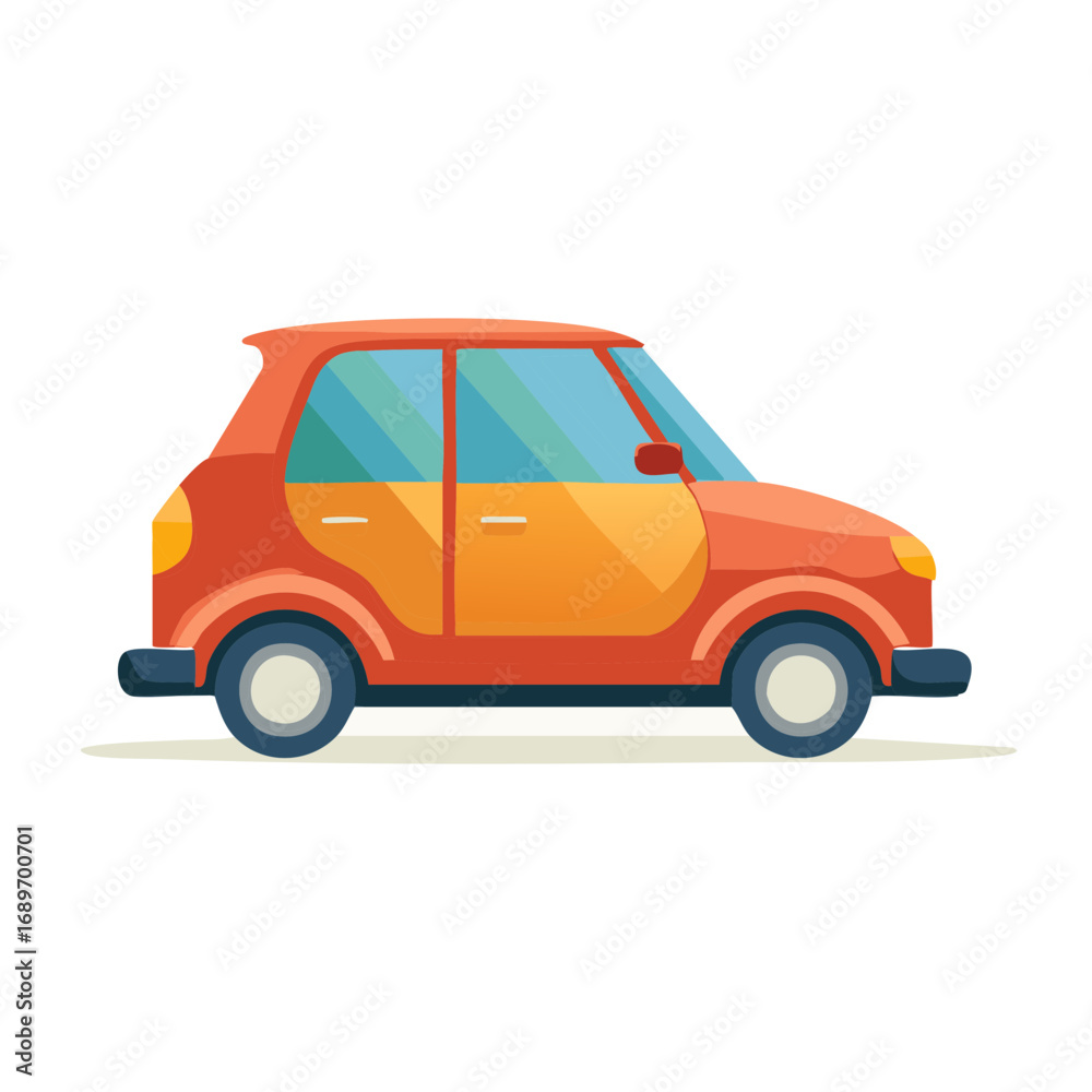 Fototapeta premium Cute stylized orange and yellow hatchback car illustration for travel and transport