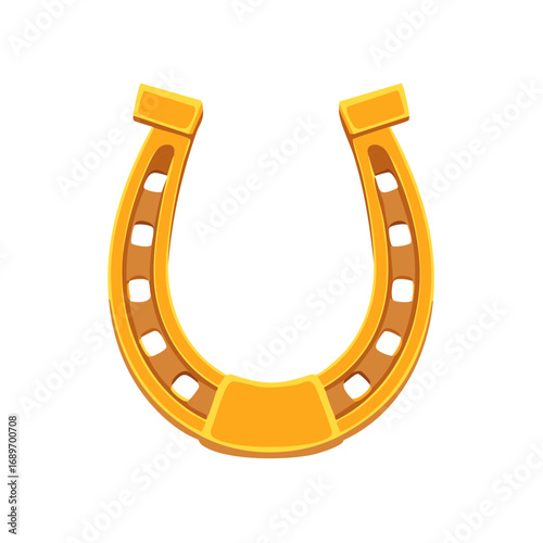 Gold Horseshoe Illustration on White, Lucky Charm Concept, Symbol of Good Fortune