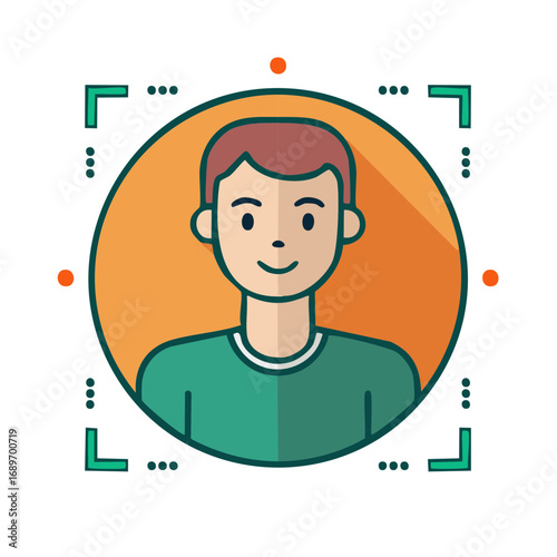 Vector Portrait of Young Man Smiling Inside a Circle with Tracking Points