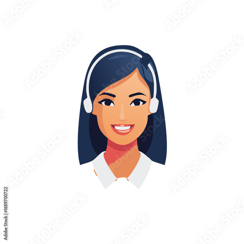 Friendly call center representative smiling with headset, service, and communication, portrait illustration of support agent woman