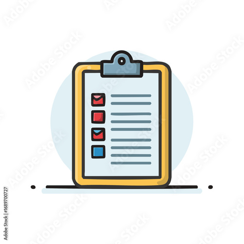 Colorful vector illustration of a clipboard with checklist boxes