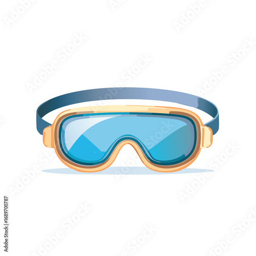 Cartoon illustration of protective goggles with blue lenses and strap, isolated on white.