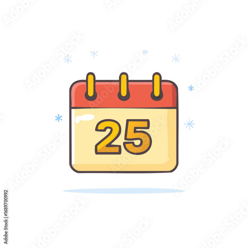Festive cartoon calendar icon displaying twenty five a winter holiday date