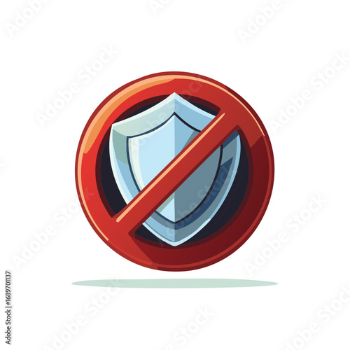 No Protection sign with a crossed out shield icon for vulnerability and security risk concepts