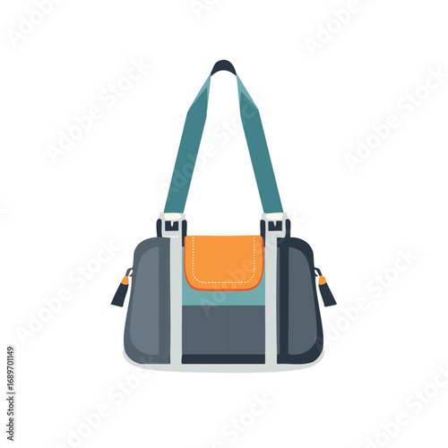 Modern Unisex Duffel Bag with Orange Accents and Teal Straps for Travel and Gym