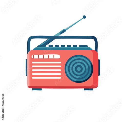 Retro Style Radio Receiver with Antenna for Listening Entertainment and Music, Home Electronics Illustration