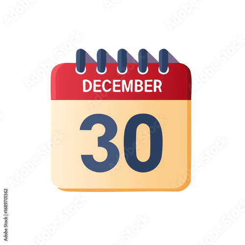 December 30 Date on Calendar Page Illustration Vector