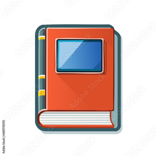 Orange Book with Blank Blue Screen for Notes, Diary, or Organizer Concept