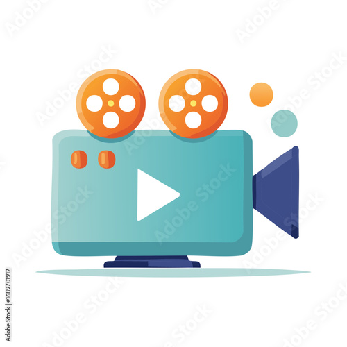 Cute film camera icon recording video with a modern cartoon design