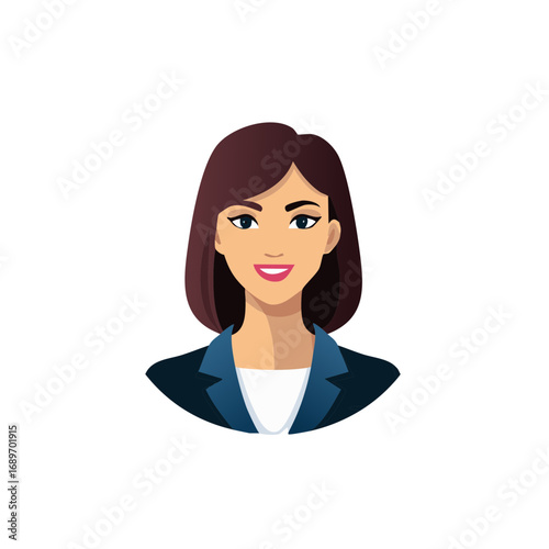 Professional Woman Portrait, Smiling Face, Business Attire, Isolated Icon, Vector Illustration