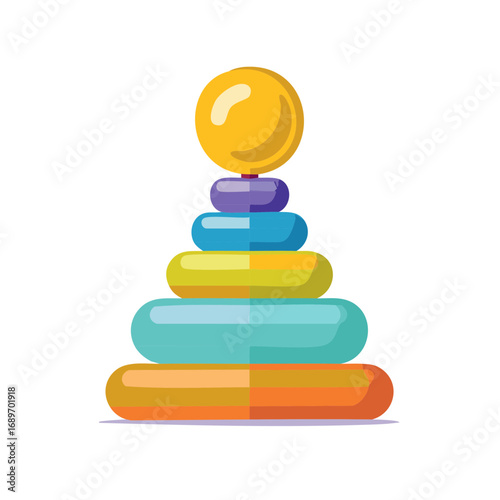 Colorful stacking rings toy pyramid with ball on top vector illustration
