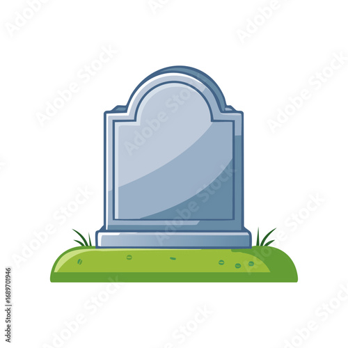 Simple gray gravestone with green grass patch, vector illustration for memorial concepts