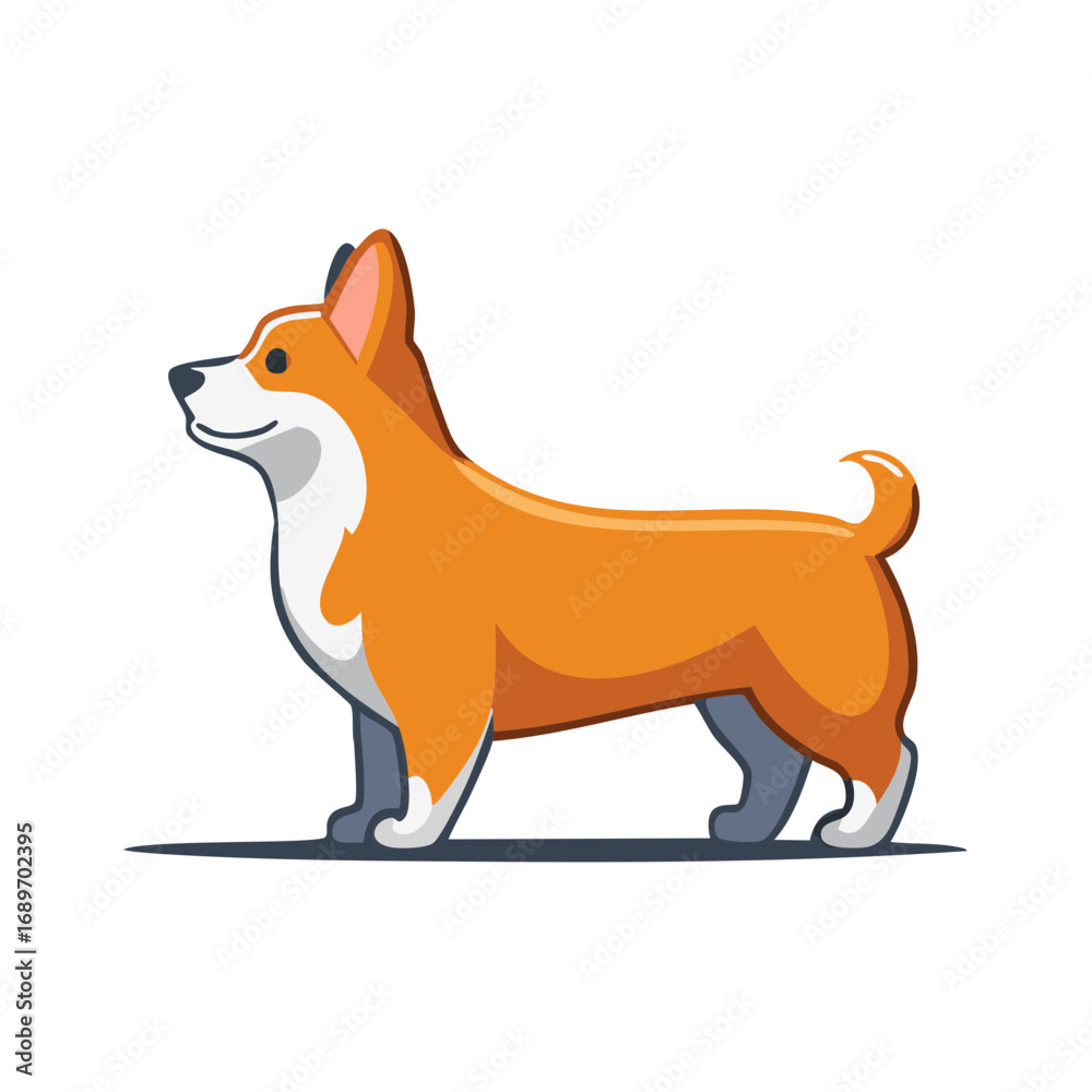 Fototapeta premium Stylized cartoon corgi dog standing profile view illustration