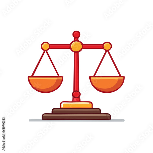 Red and Orange Cartoon Balance Scale Illustration Isolated on White Background