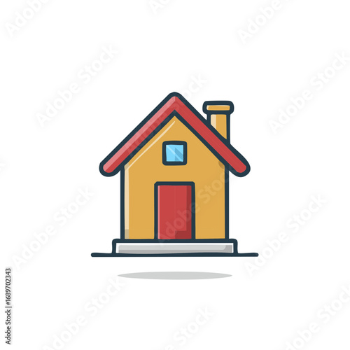 Charming house illustration with red roof and chimney, residential building for family, home icon with simple design.