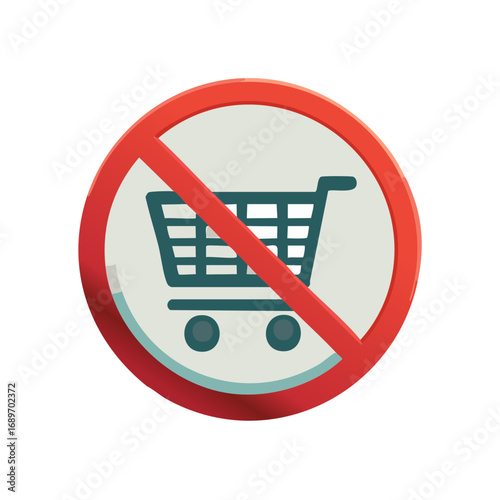 Shopping cart with a red prohibition sign indicating no shopping or purchase allowed concept