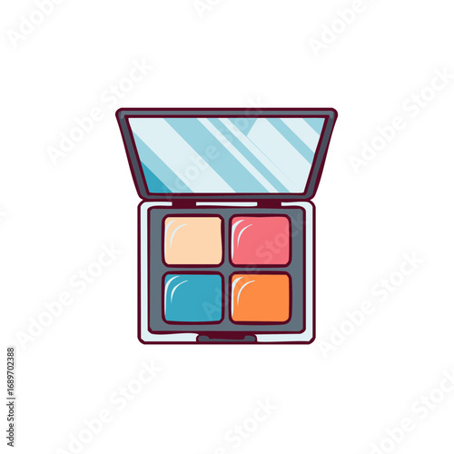 Eye shadow palette with mirror, makeup product, vector illustration
