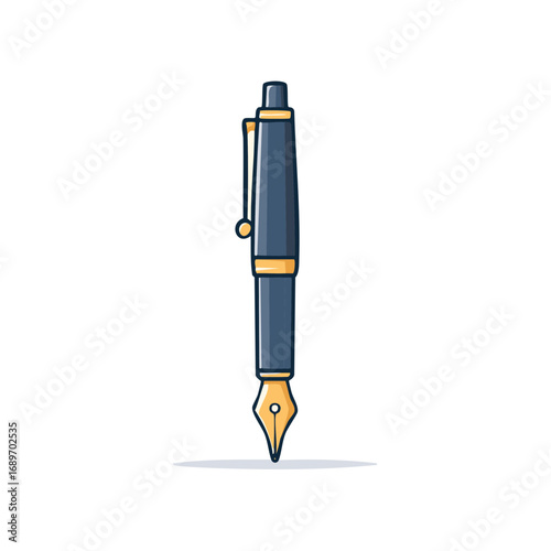 Elegant fountain pen illustration with golden nib and clip perfect for writing education and professional concepts