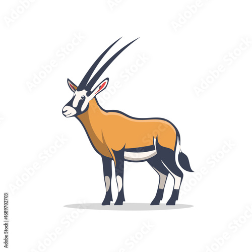 Elegant Oryx Illustration with Long Horns Standing Profile View Isolated