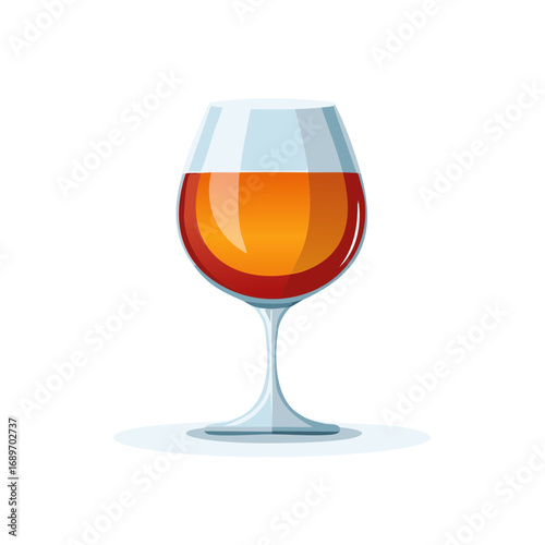 Elegant wine glass with amber liquid isolated on white background