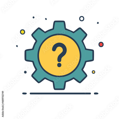 Gear with a question mark symbol. Business, support, or confusion concept design.